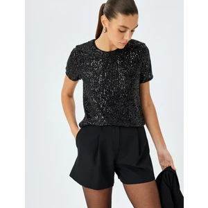 Pullu Payetli Kısa Kollu Abiye Bluz