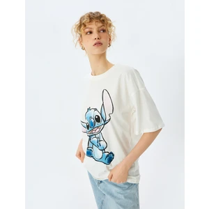 Stitch Lisanslı Baskılı Oversize Kısa Kollu Tişört