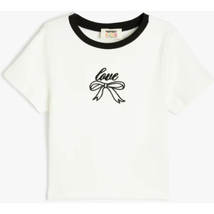 Nakış Detaylı Bisiklet Yaka Kısa Kollu Pamuklu Tişört