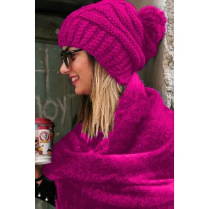Kadın Örgü Model Ponponlu Triko Pembe Bere