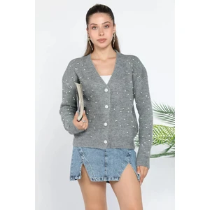 Kadın Incili Taşlı Triko Hırka