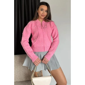 Modern Tasarımlı Inci Baskılı Fermuarlı Kadın Ceket Hırka (S-M-L Beden Uyumludur)