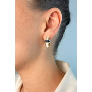 Sose Moda Mineli Lacivert Taşlı Halka Küpe - Beyaz