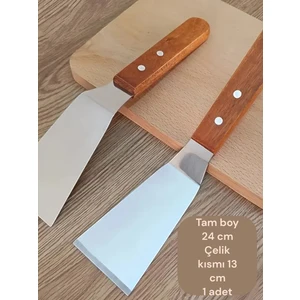 Ahşap Saplı Paslanmaz Çelik Açılı Spatula / Pasta Börek Hamburger Tatlı Kazıcıyı Baklavacı Spatulası