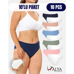 Alya Underwear Kadın Pamuklu Külot Basic Slip Renkli 10'lu Paket Yüksek Bel Iç Çamaşırı ( MULTICOLOR-X19 )