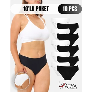 Alya Underwear Kadın Pamuklu Külot Basic Slip Siyah ve Beyaz 10'lu Paket ( MULTICOLOR-X30 )