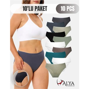 Alya Underwear Kadın Pamuklu Külot Basic Slip Renkli 10'lu Paket Yüksek Bel Iç Çamaşırı ( MULTICOLOR-X31 )