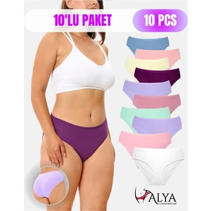Alya Underwear Kadın Külot Pamuklu Slip, Renkli, Büyük Beden Iç Çamaşırı 10'lu Paket ( MULTICOLOR-X33 )