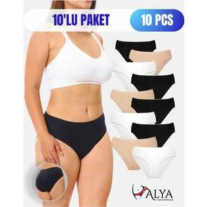 Alya Underwear Kadın Pamuklu Külot Basic Slip Renkli 10'lu Paket Yüksek Bel Iç Çamaşırı ( MULTICOLOR-X35)
