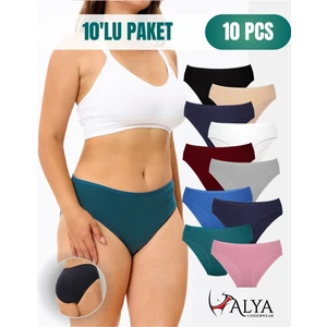 Alya Underwear Kadın Pamuklu Külot Basic Slip Renkli Iç Çamaşırı 10'lu Paket ( MULTICOLOR-X36)