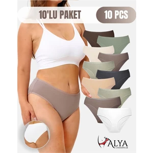 Alya Underwear Kadın Pamuklu Külot Basic Slip Renkli 10'lu Paket Yüksek Bel Iç Çamaşırı (Multicolor - X37)