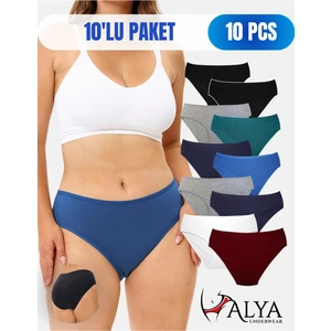 Alya Underwear Kadın Külot Pamuklu Slip Renkli 10'lu Paket Yüksek Bel Iç Çamaşırı (Multicolor - X39)