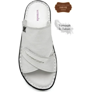 Gerçek Deri Erkek Terlik Hafif Terlik Deri Şırıngıl Beyaz