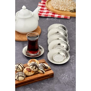 Metal Dövme Desenli 6'lı Çay Tabağı - Altın ve Gümüş Renk Seçeneği -Sunumlar Için Özel