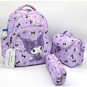 Kız Çoçuğu Ilkokul Çantası Karakter Desenli Lila 3'li Takım Ilk Okul Sırt Çantası