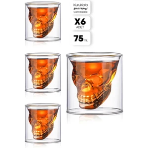 6'lı Kuru Kafa Shot Kokteyl Bardağı Kahve Sunum Bardağı Skull Bardak Tasarım Kokteyl Bardağı 75 Ml.