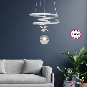 3 Renk Yanabilen Şeker Camlı Modern Ledli Avize