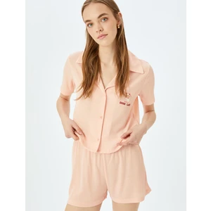 Viskon Karışımlı Düğmeli Gömlek Yaka Şort Pijama Takımı