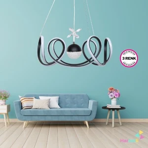3 Renk Yanabilen Şeker Camlı Modern Ledli Avize