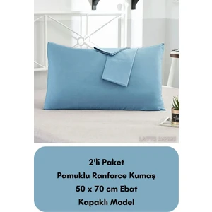 İsmail Gürel Mavi Renkli Ranforce Pamuklu Kumaş Kapaklı Model Yastık Kılıfı 2'li Paket 50 x 70  cm  Ebat