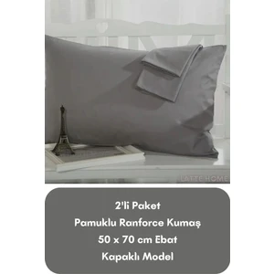Antrasit Renkli Ranforce Pamuklu Kumaş Kapaklı Model Yastık Kılıfı 2'li Paket 50X70 cm Ebat