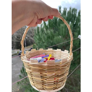 Beyaz Atölye El Örmesi Yuvarlak Mandal Sepeti