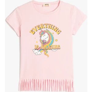 Unicorn Baskılı Püsküllü Tişört Kısa Kollu Pamuklu