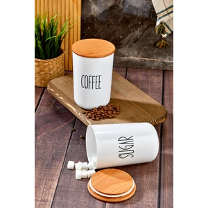 2'lü Ahşap Vakum Kapaklı Transfer Etiketli Coffe/sugar Akrilik Kavanoz 900ML