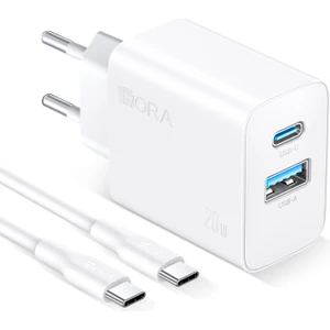 1hora GAR162 20W Dual U+C Şarj Aleti ve Type-C Kablo Seti - Çift Çıkışlı Hızlı Şarj Cihazı - 1 Metre Veri Aktarımı - Beyaz