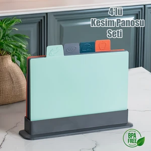 1163 Asıa Kesme Doğrama Tahtası  5 Parça Plastik Et Balık Sebze Meyve Kesme Tahtası Seti - Antrasit