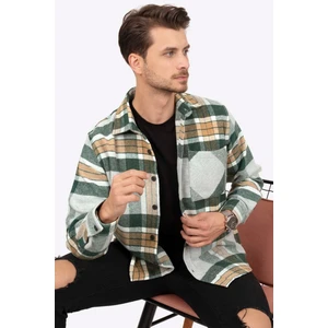 Gri Yeşil Geçişli Oversize Oduncu Erkek Gömlek