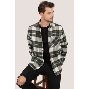 Yeşil Beyaz Geçişli Oversize Kalın Oduncu Erkek Gömlek