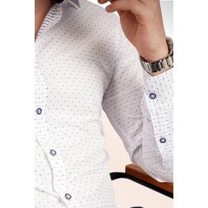 Mavi Noktalı Beyaz Erkek Gömlek