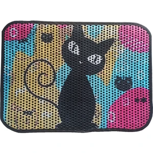 Desenli Renkli Elekli Kedi Tuvalet Önü Paspası  (Mavi) 60 x 45 cm