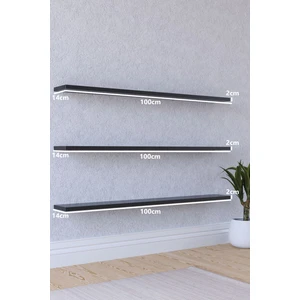 100 cm 3lü Mat Siyah Mdf Uçan Duvar Rafı Gizli Bağlantı Kitaplık