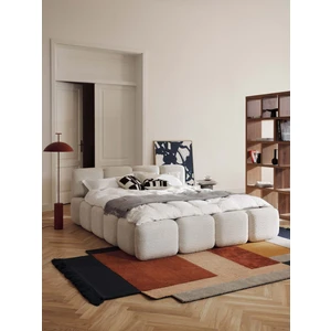 Mobilya Depom Mode Buklet Döşemeli Karyola 2 Kişilik 160  cm . Baza Başlık Set 01 Beyaz Bukle Kumaş (Kurulum Dahil)