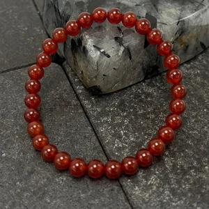 Yıldız Doğal Taş Sertifikalı Kırmızı Akik 6 mm Doğal Taş Bileklik