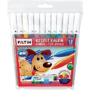 12 Parça Canlı Renkli Keçeli Boya Kalemi - 12 cm Çizgi Desenli