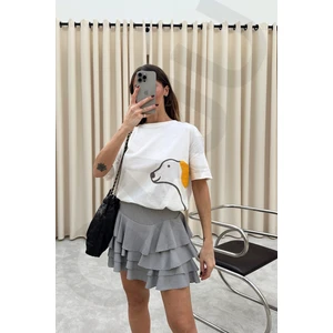 Kadın Dört Katılı Beli Lastikli Fırfırlı Kloş Mykonos Mini Etek