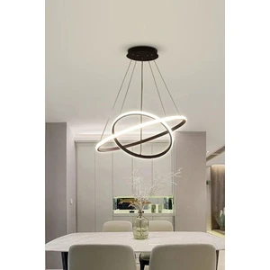 Rings Modern Tasarım Siyah Renk - Yatak Odası - Salon - Çocuk Odası - Mutfak Beyaz LED 2 Li Avize