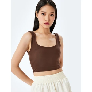 Sporcu Sütyeni U Yaka Yumuşak Tuşe Kaplı Kolsuz Interlok