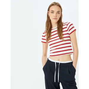 Basic Çizgili Bisiklet Yaka Kısa Kollu Kaşkorse Slim Fit Tişört