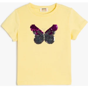 Pullu Payetli Kelebekli Kısa Kollu Pamuklu Tişört