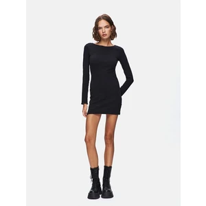 Ltb Düz Kayık Yaka Uzun Kollu Slim Fit Midi Siyah Elbise