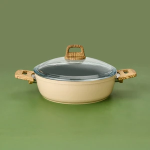 Seramik Basık Tencere - Beyaz / Kahverengi - 26 cm