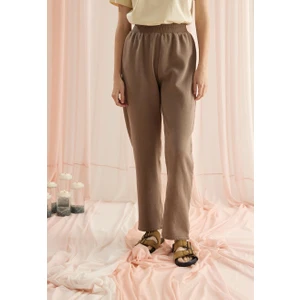 Kadın Soluk Efektli Kahve Renk Beli Lastikli Eşofman Altı