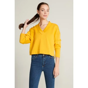 V Yaka Detaylı Crop Sweatshirt