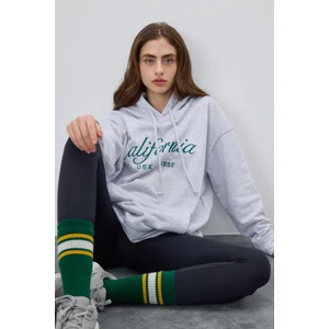 Kadın Kar Melanj Baskılı Kapüşonlu Oversize Sweatshirt