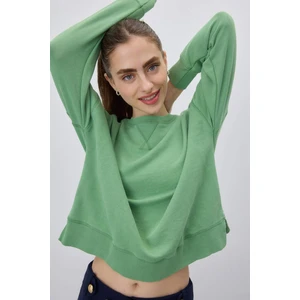 Kadın V Detaylı Efektli Yeşil Kısa Sweatshirt
