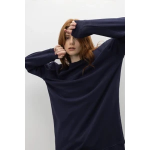 Oversize Basic 3 Iplik Diagonel Kumaş Şardonsuz Uzun Sweatshirt